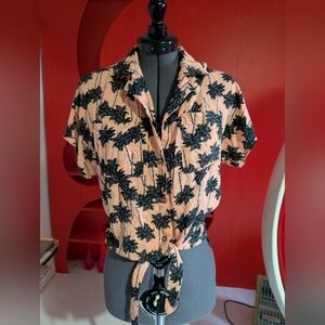 Tropical Palm Tree Print Tie-Front Shirt